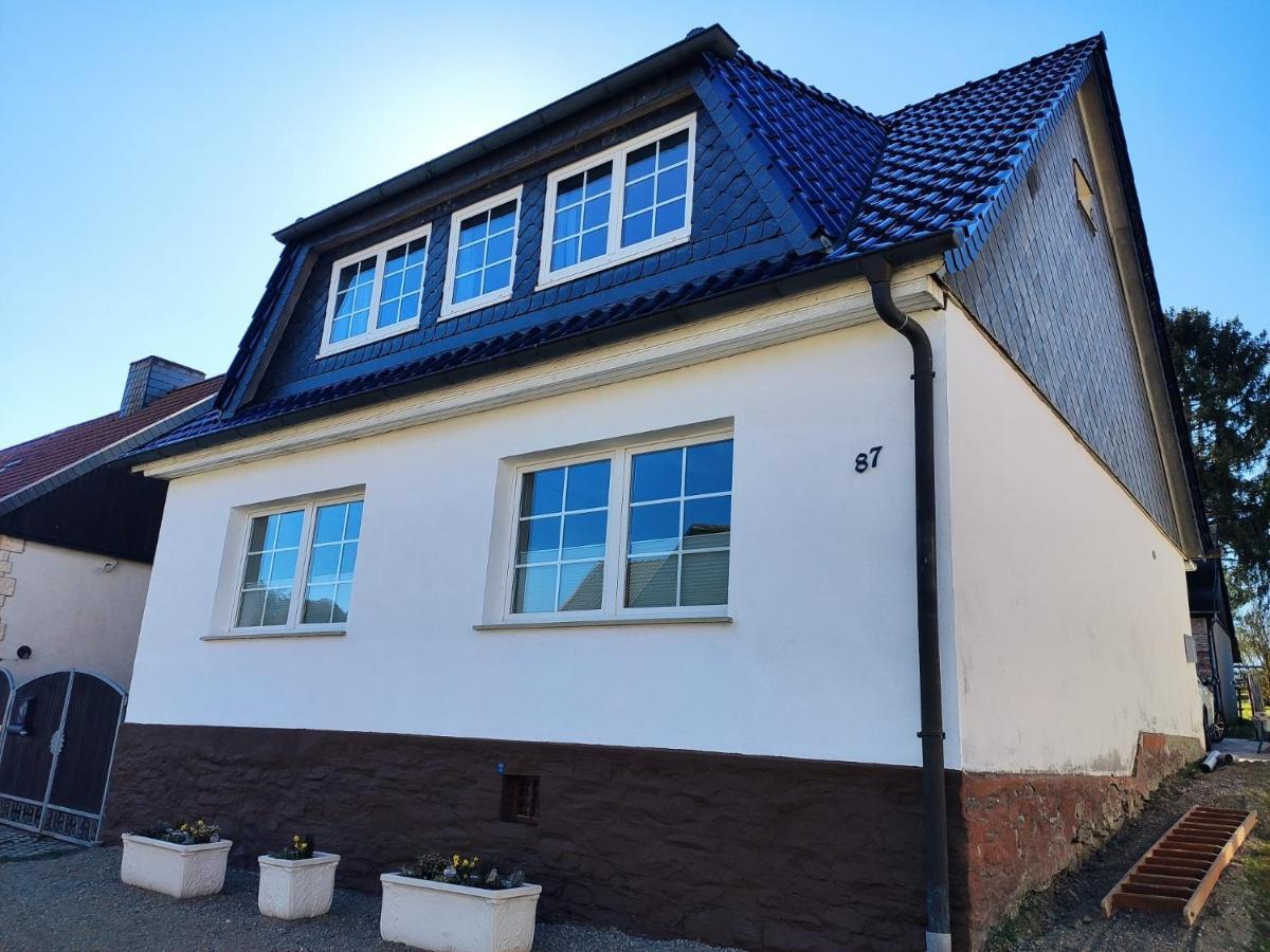 Ferienhaus Blaue Blume Mit 11 Kw Ladestation, Kamin, Terrasse, Eingezaeuntem Garten, Sauna, Wlan, Netflix, 2 Hunde Willkommen! Güntersberge Eksteriør bilde