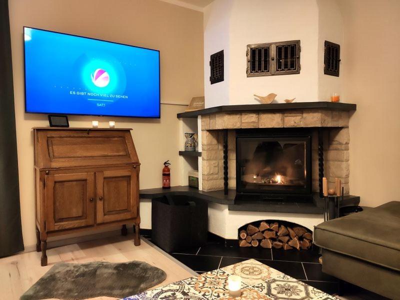 Ferienhaus Blaue Blume Mit 11 Kw Ladestation, Kamin, Terrasse, Eingezaeuntem Garten, Sauna, Wlan, Netflix, 2 Hunde Willkommen! Güntersberge Eksteriør bilde